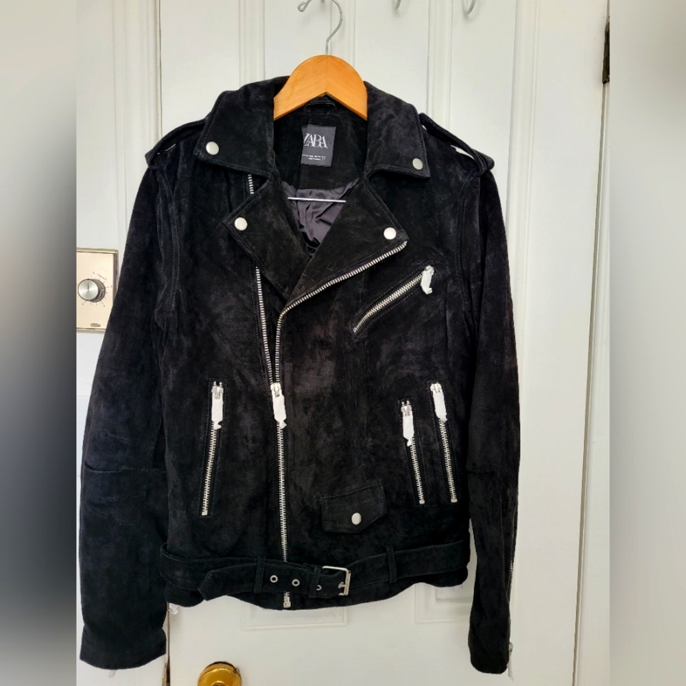 Zara Black Suede Moto Jacket NWOT sz M